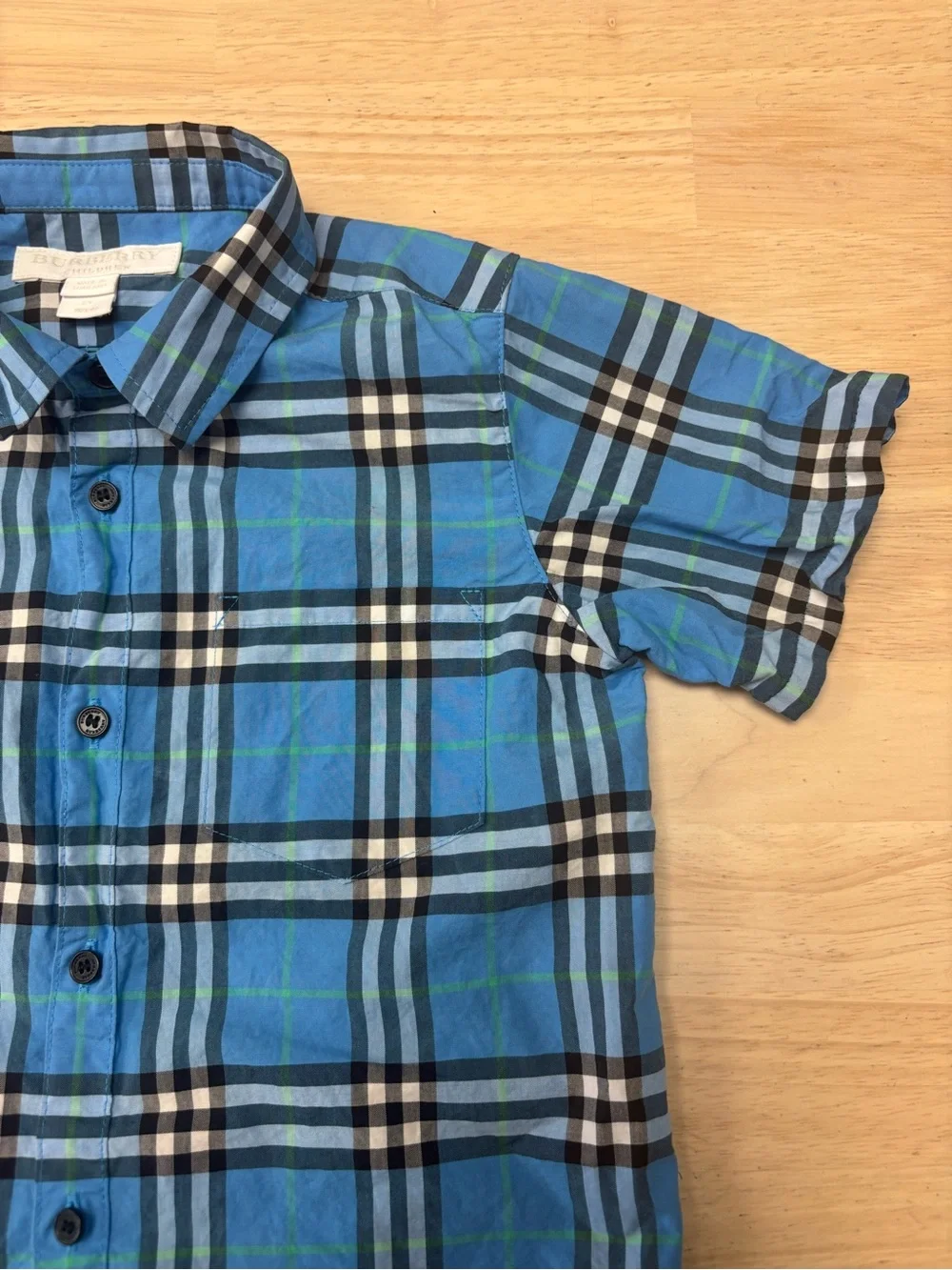 Burberry blue short sleeve plaid button down